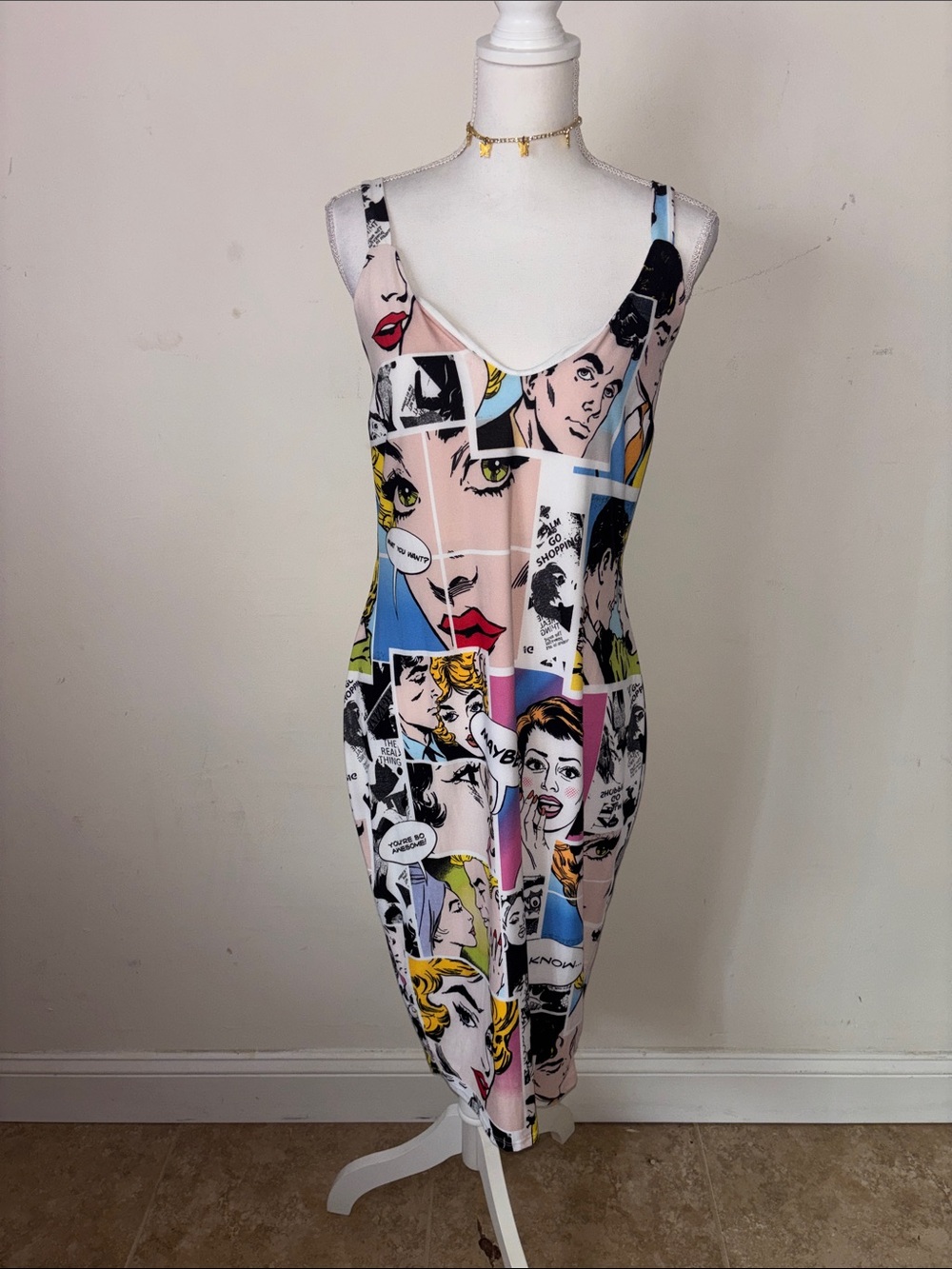 Fashion Nova Pop Art Comic Midi Dress - White Multi